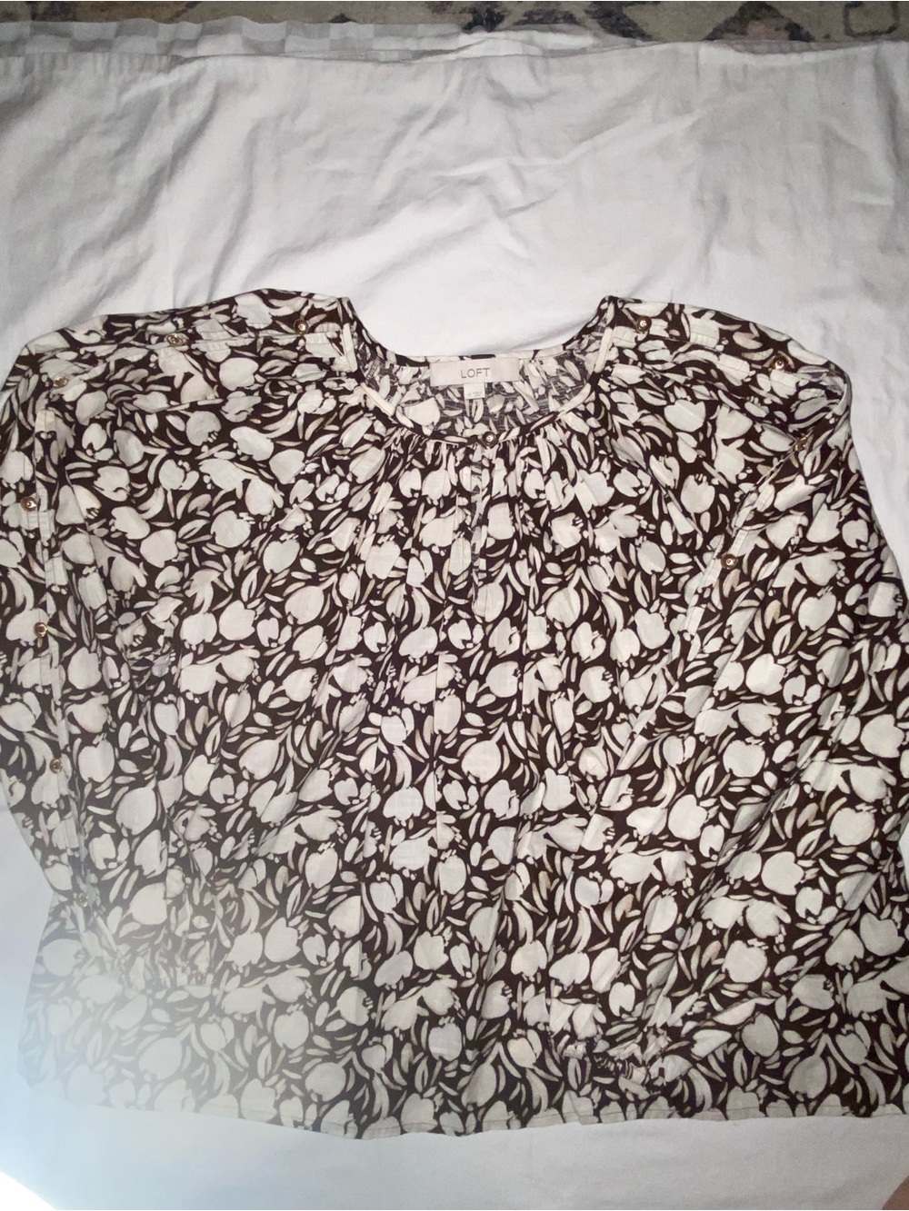 LOFT Brown and Cream Floral Scoop-Neck Blouse